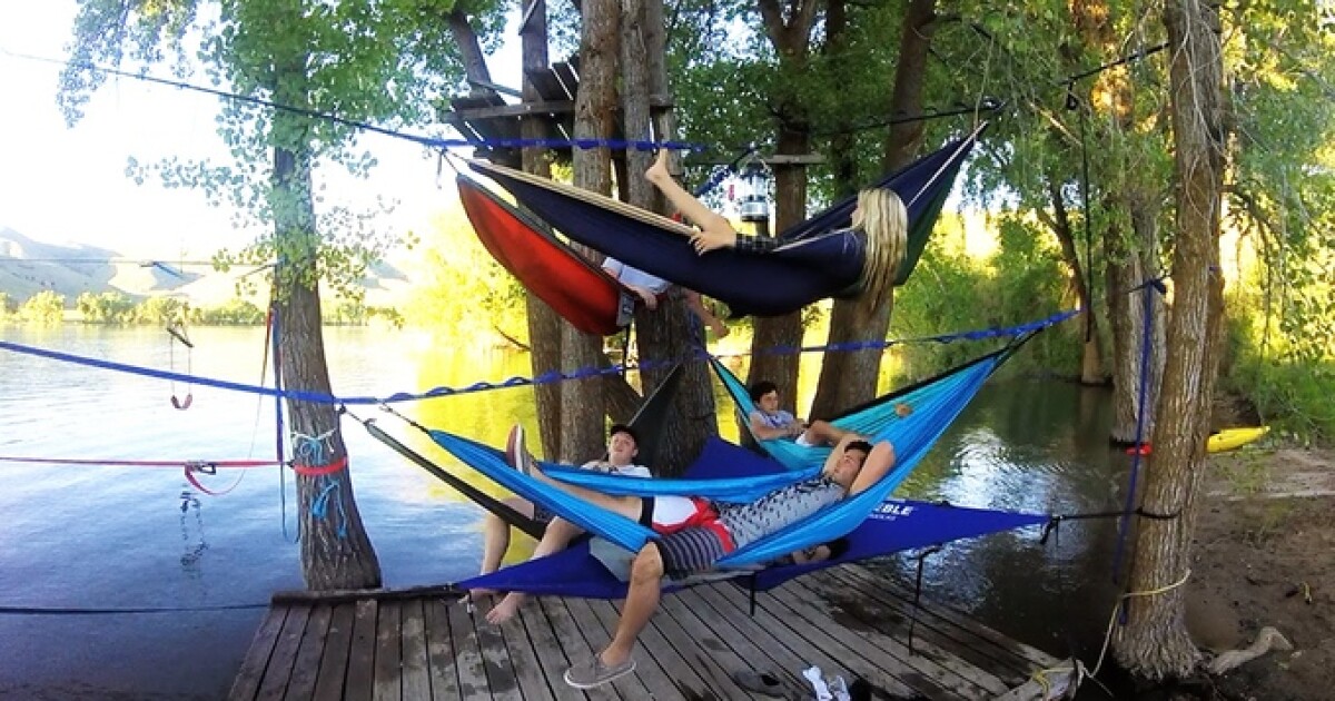 TreeO Hammock Frame creates a cozy dangling hammock community