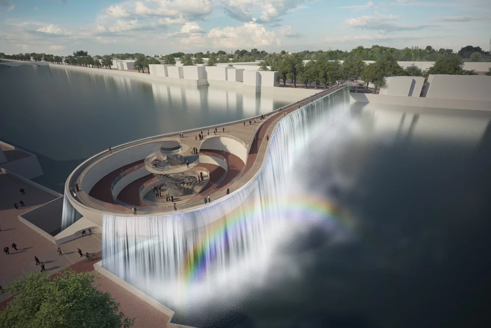 A bridge incorporating a waterfall (Image: NEP Bridge Competition)