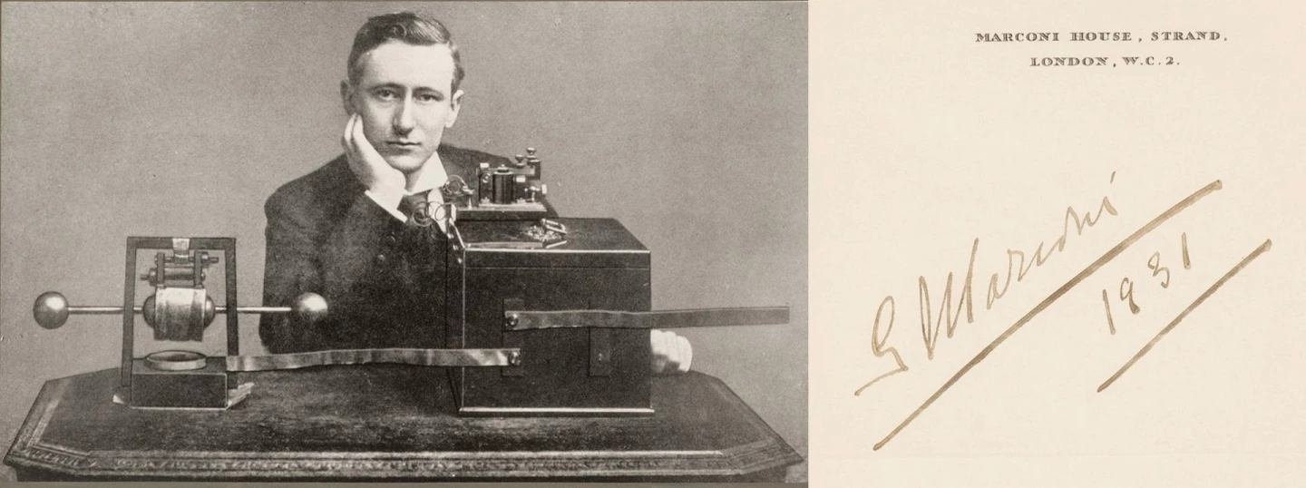 Marconi's autograph is one of a group of three famous technology pioneers on offer.