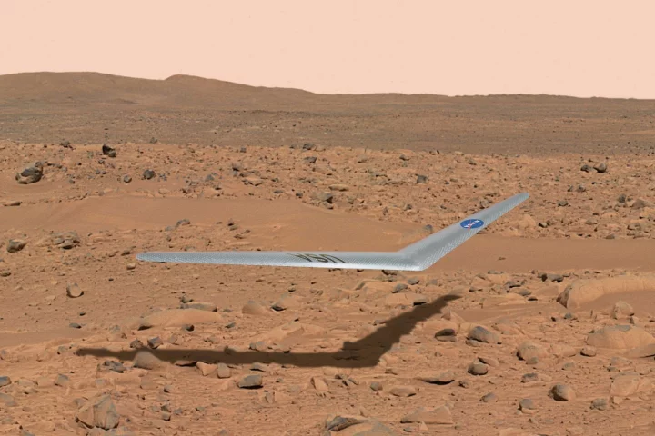Artist's concept of a flying wing on Mars