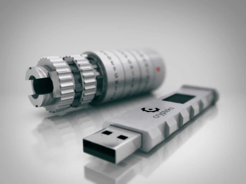 Crypteks USB storage is physically locked inside its aluminum housing, encrypted with a user-created password