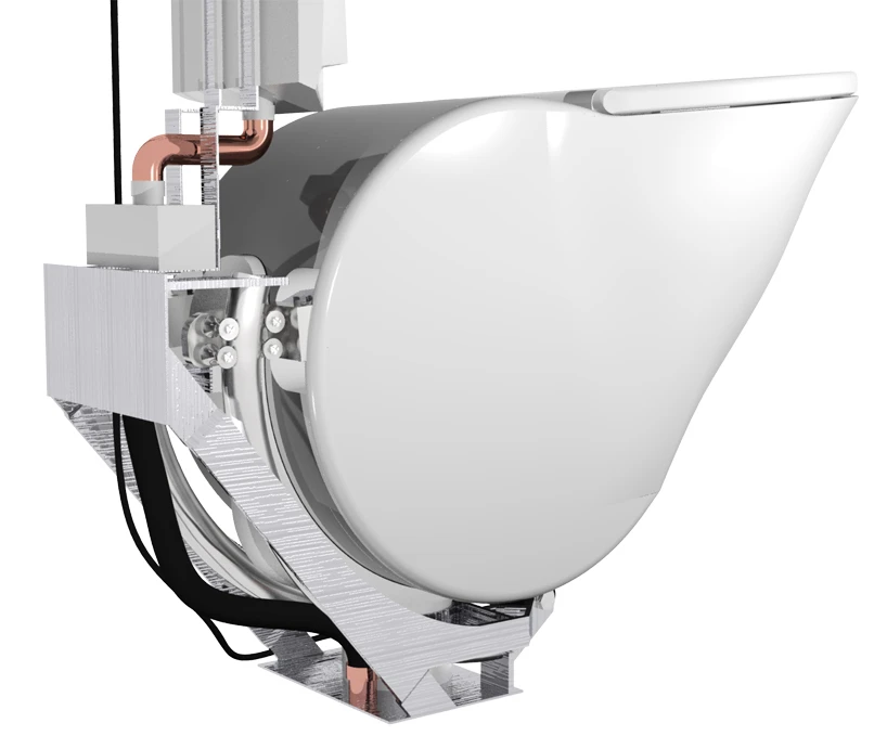 Iota takes up just a third of the space of a standard toilet when not in use
