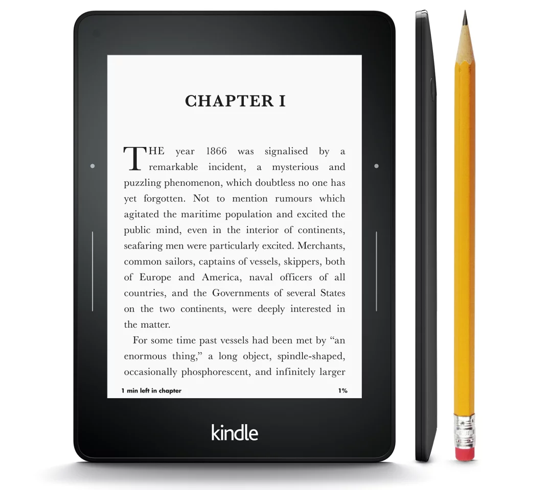 The new Kindle Voyage is the thinnest Kindle yet, measuring 0.3 in (7.6 mm) thick