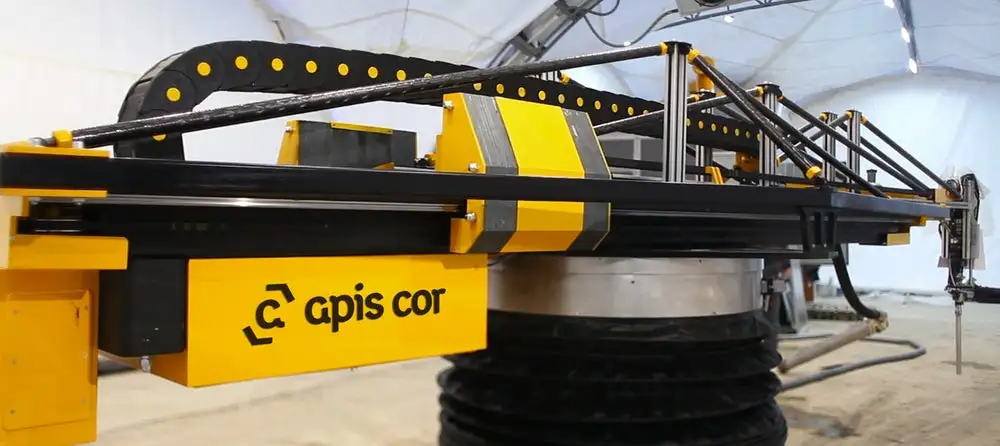 Apis Cor's 3D printer is a mobile unit and can be delivered to a site on the back of a truck