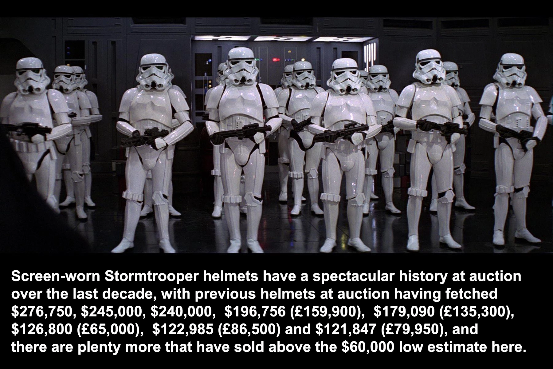 Stormtrooper Helmet from Star Wars: A New Hope (1977) | Estimate: $60,000 to $80,000 | Propstore Entertainment Memorabilia Live Auction | Los Angeles | 26 & 27 August 2020