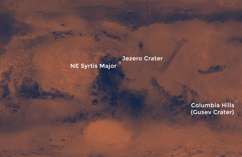 The three potential landing sites for the Mars 2020 rover were all selected based on their watery history, likelihood of once hosting life and the suitability to land and drive a rover there
