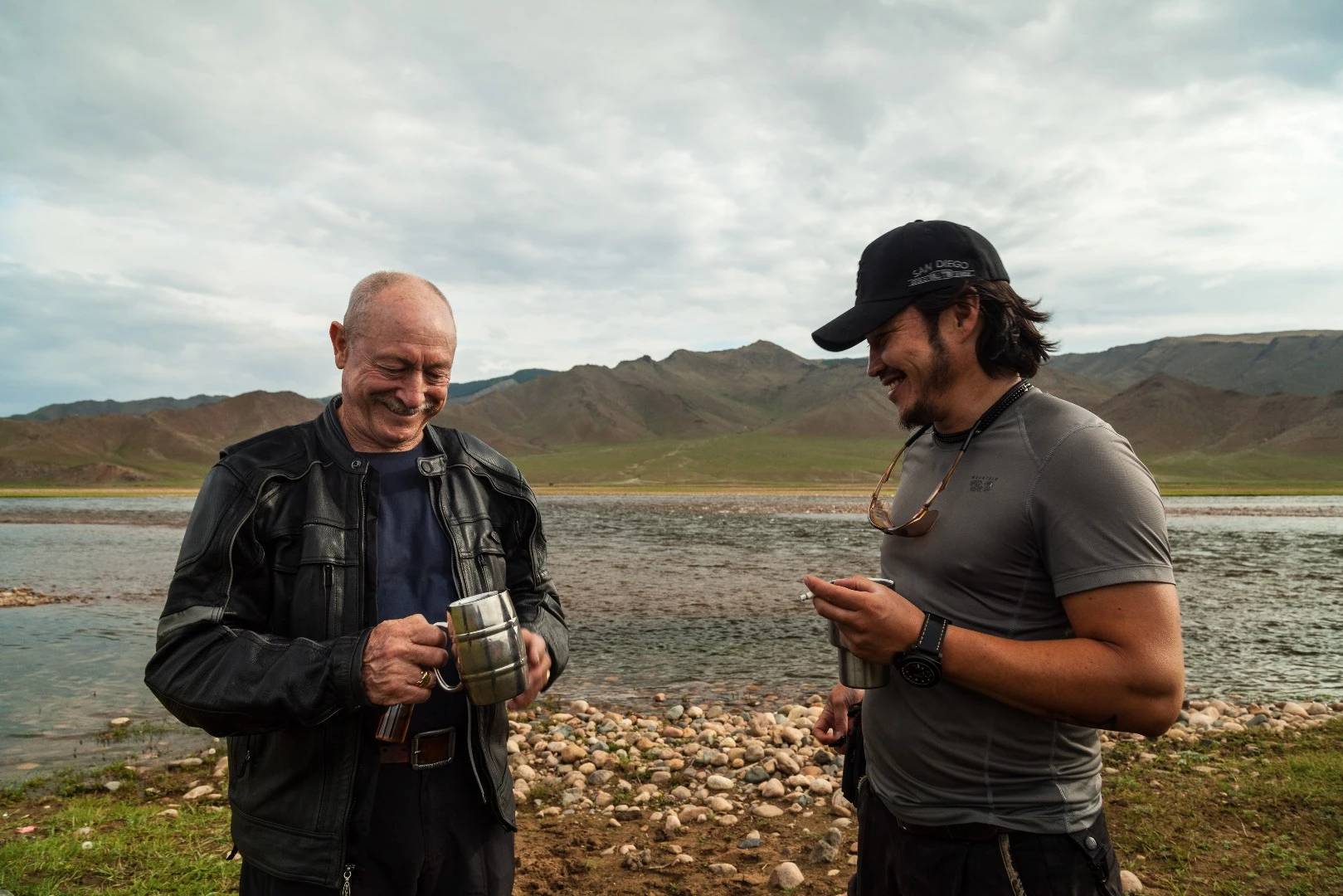 DJ Seddon with local guide Jenya, on the banks of the river outside Uliastai
