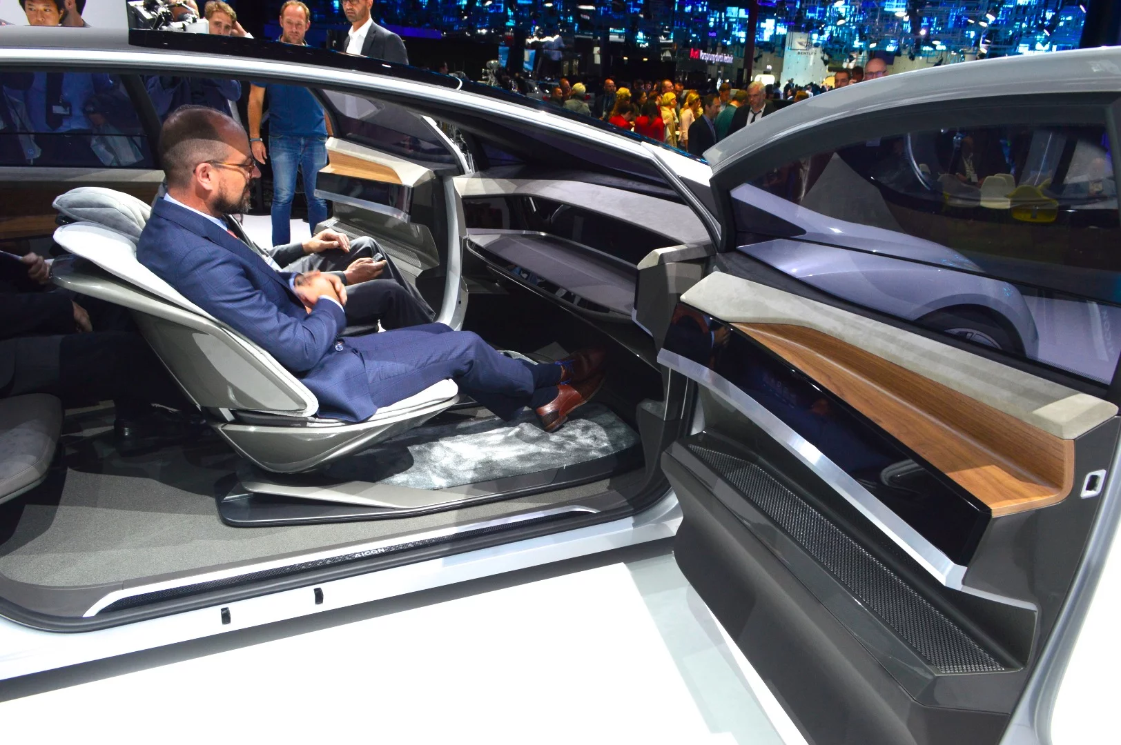 The two recliners in front of the Audi Aicon can slide all the way back