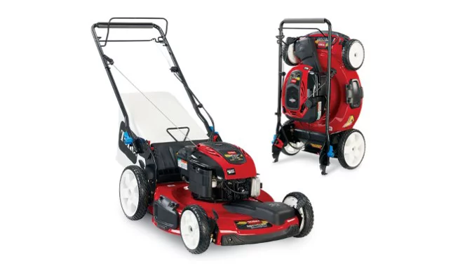 Toro says that the upright storage of the SmartStow mower will save up to 70 percent of space