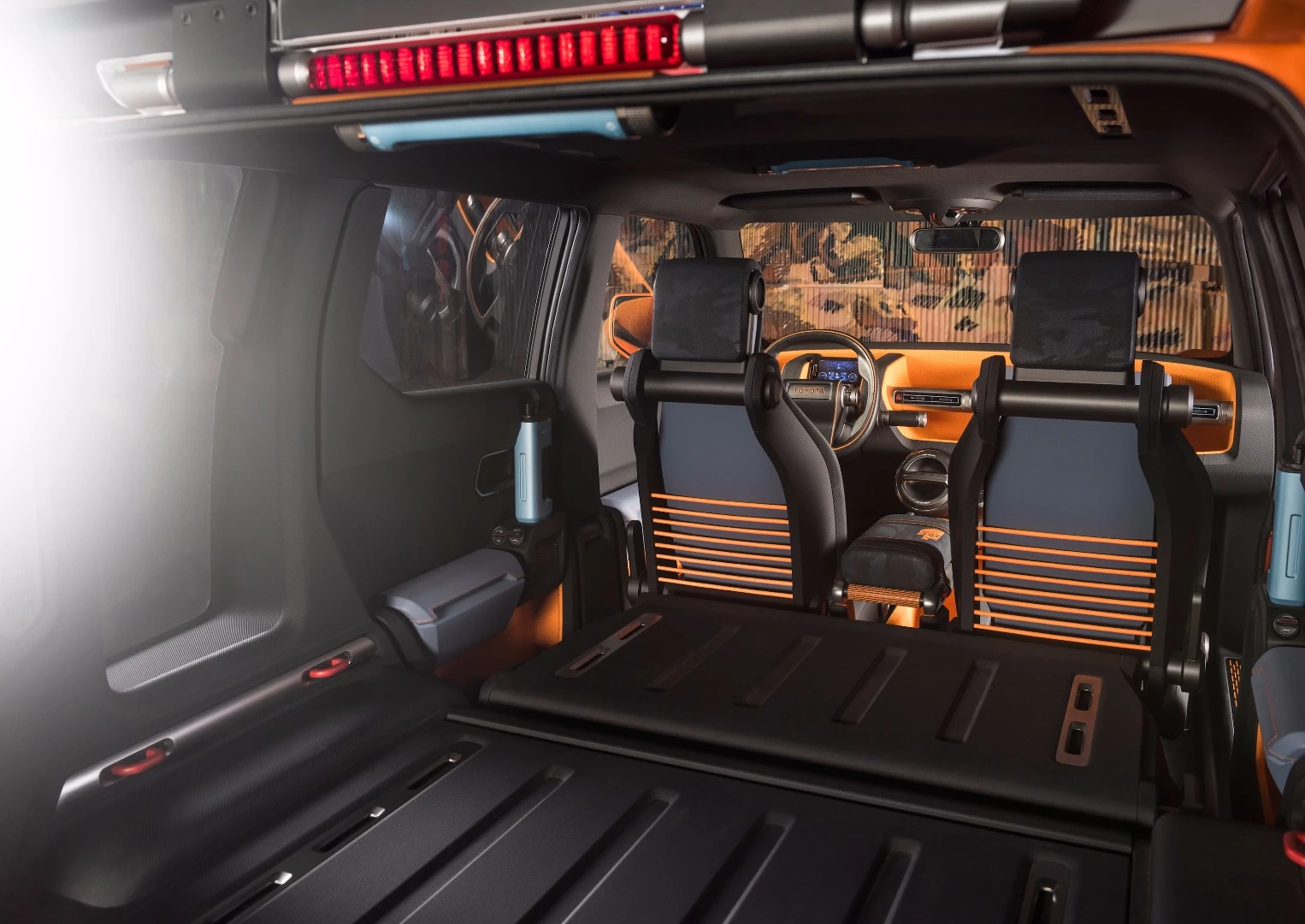 The rear seats in the FT-4X fold completely flat and have built-in tie-down points to add to the cargo floor