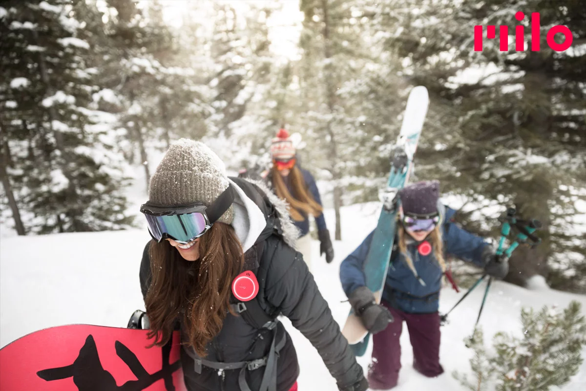 The Milo action communicator can be clipped to clothing, backpack straps, handlebars or helmets using a magnetic mount