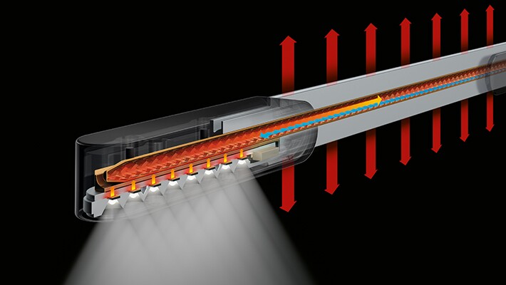 Dyson's solution to LED's temperature woes is inspired by technology used in satellites, designed to draw heat away from the globes with an aluminium heat sink