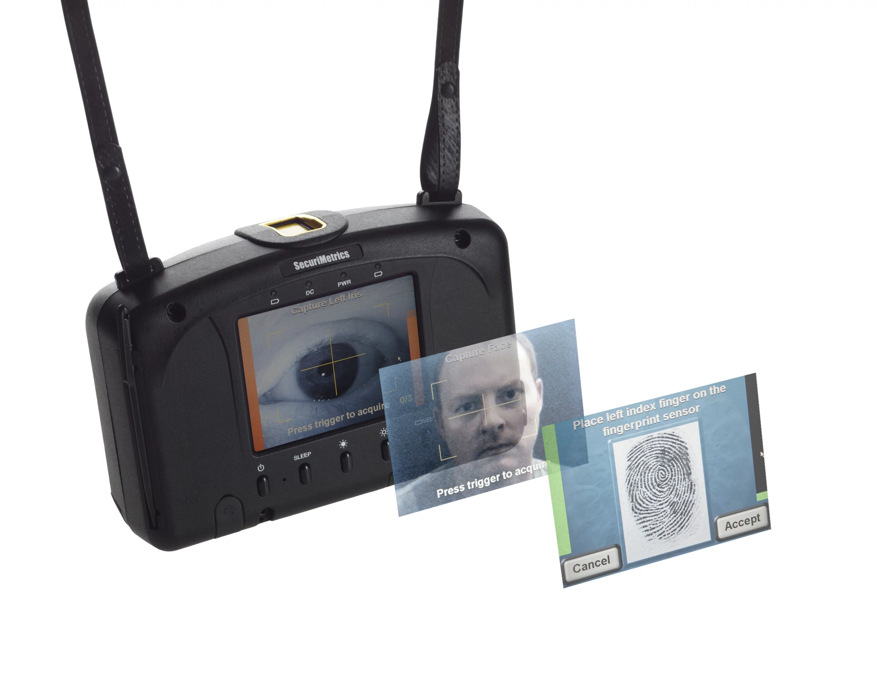 The HIIDE portable biometric device performs iris, fingerprint and facial recognition