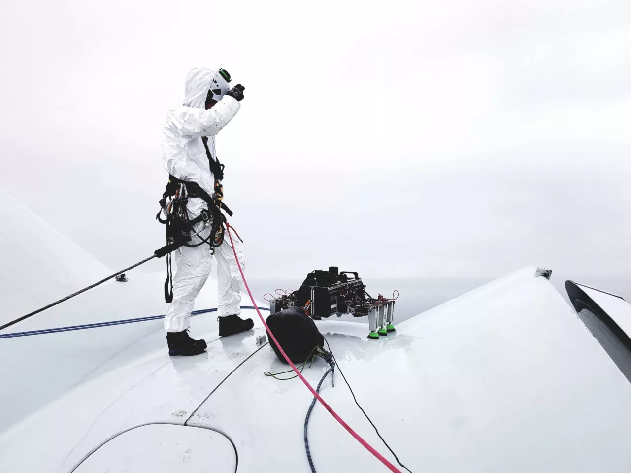 A robot called BladeBUG has carried out the first "blade walk" on an offshore wind turbine