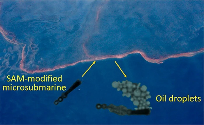 Scientists have created nanoscale submarines, for use in gathering up oil droplets in the event of oil spills