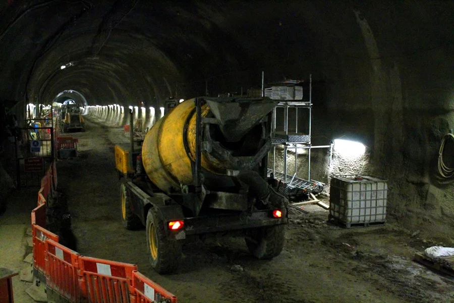 A cement mixer is dwarfed by the tunnels (Photo: Stu Robarts/Gizmag)