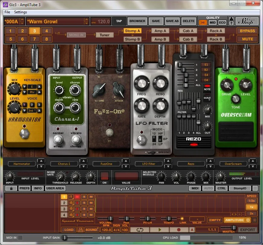 Users are offered either rack-mounted or pedal-based effect simulations