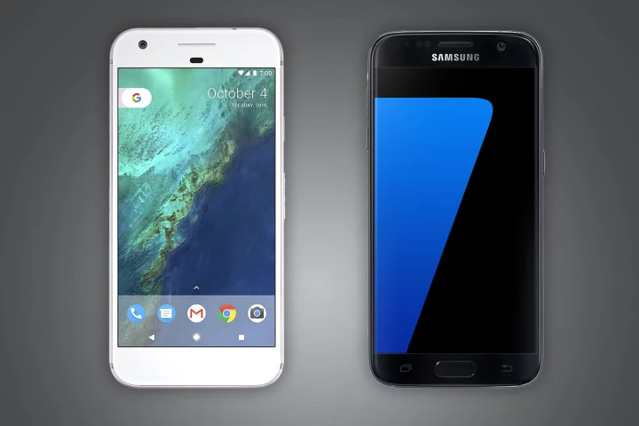 Comparing Pixel, the first "made by Google" phone, with Samsung's Galaxy S7, one of its top competitors