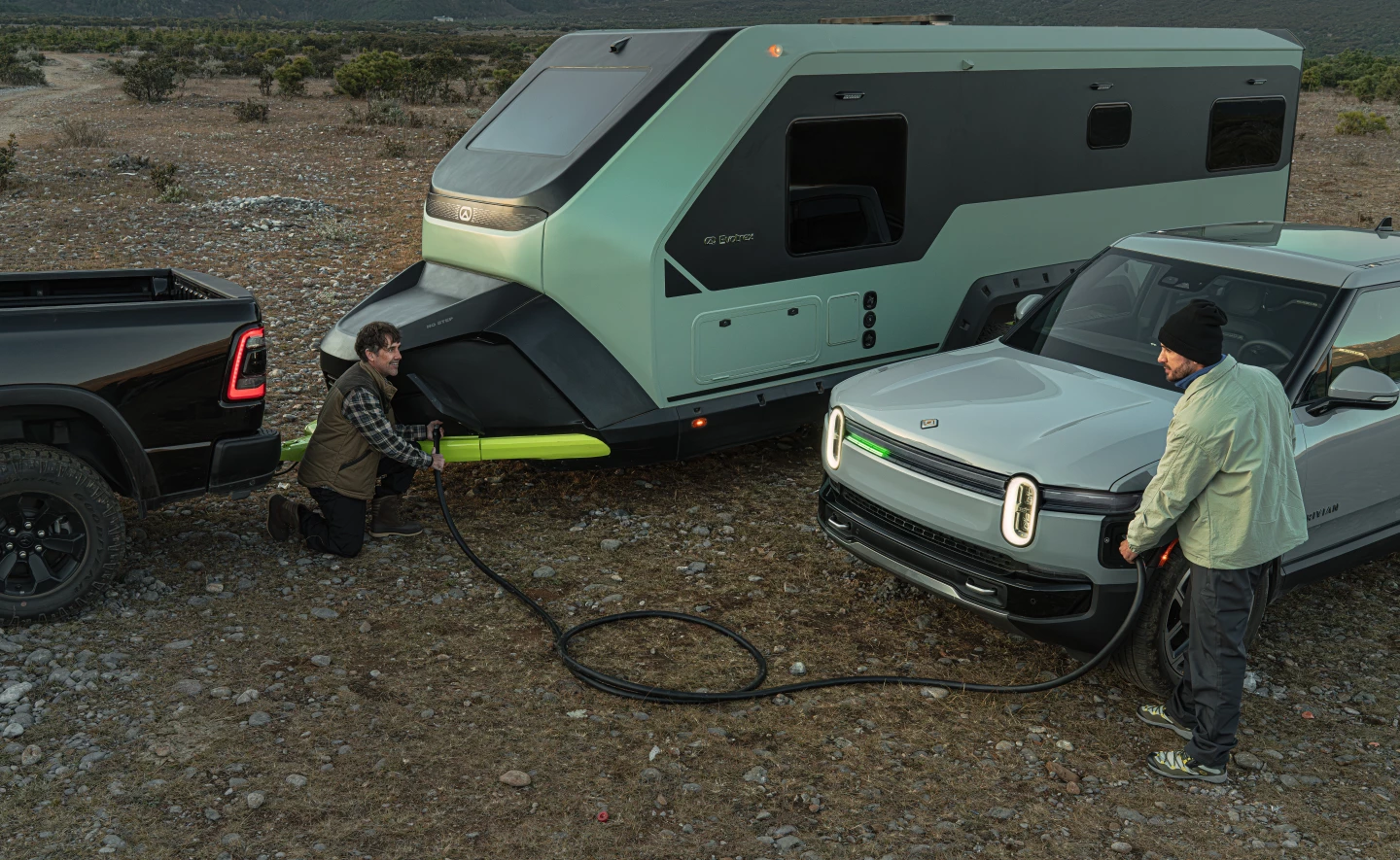 Available "RangeBoost" fast-charges an estimated 1 kWh per minute from PG5 trailer to electric tow vehicle, letting you pull over for a charge whenever (and wherever) you need it