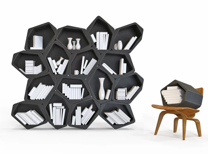 Build is a modular furniture system that comprises odd-shaped blocks that can be combined in various ways