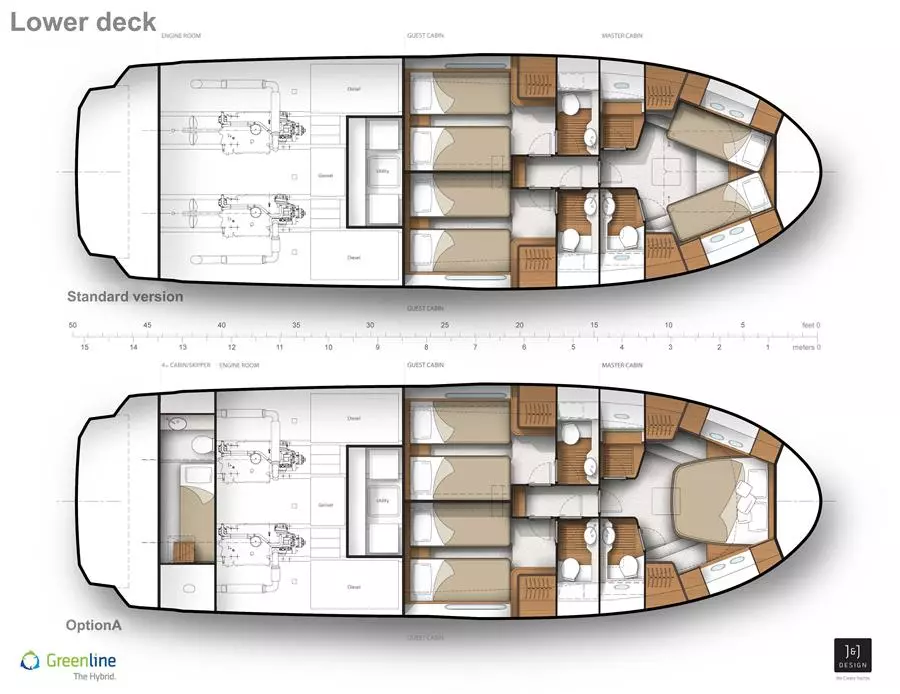 The Greenline 48 alternative lower deck plans