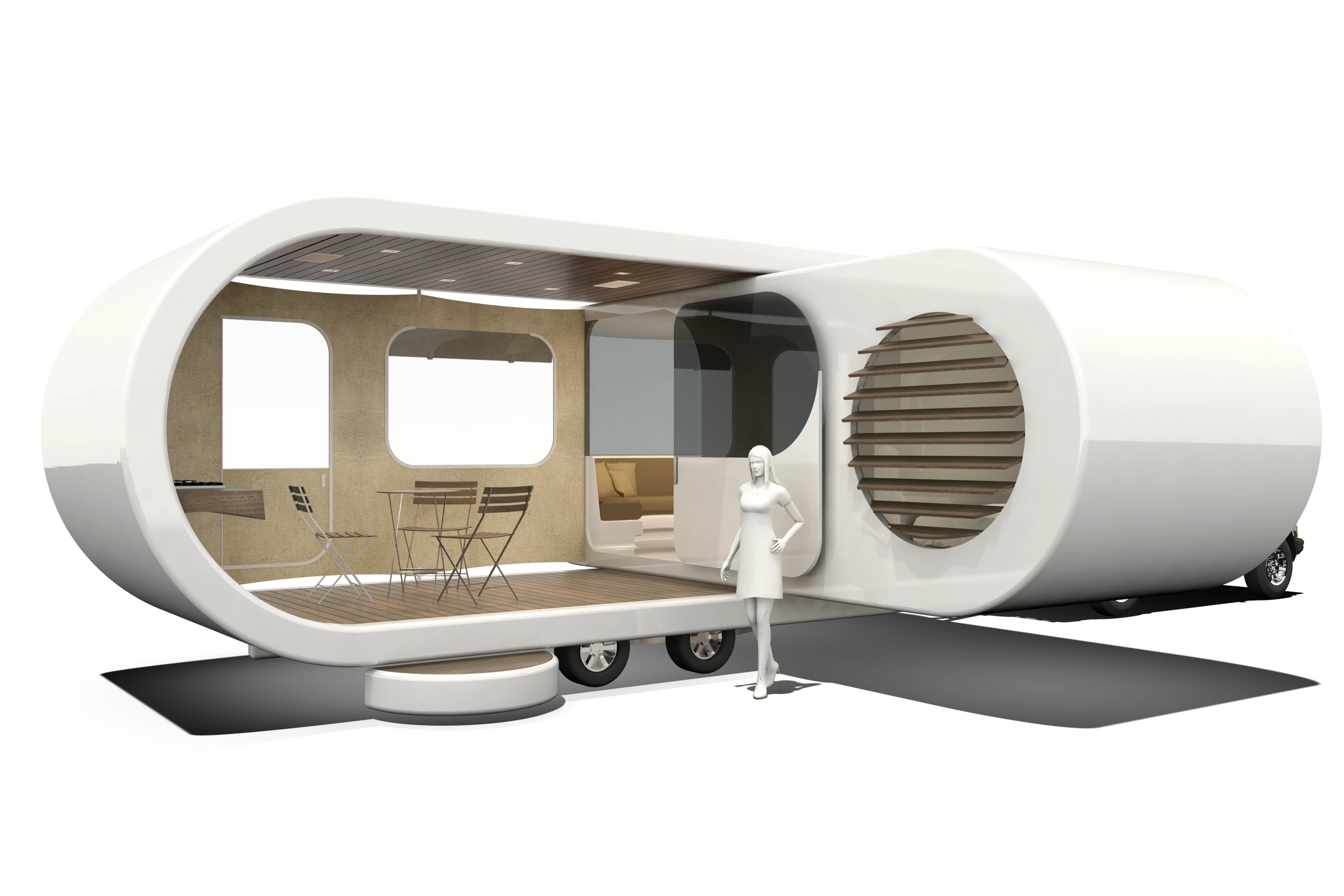 The Romotow fold-out caravan... Folded out and with weather screen drawn.