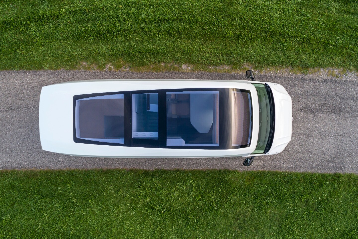 This peek through the panoramic roof shows the VW California XXL Concept in "day mode"
