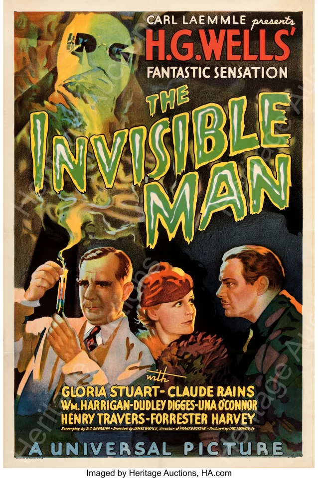 This 27" X 41" movie poster for The Invisible Man (1933) sold for $182,400 at Heritage Auctions on March 22, 2020