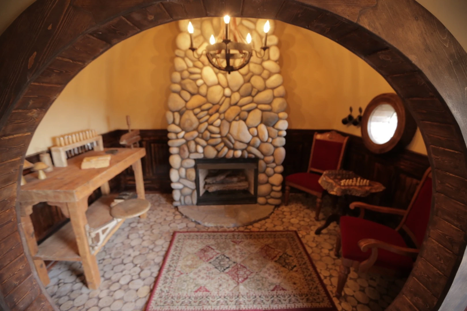 The tiny dwelling works totally off-grid and the power system features three 100 watt solar panels, an inverter, and two 6-volt batteries