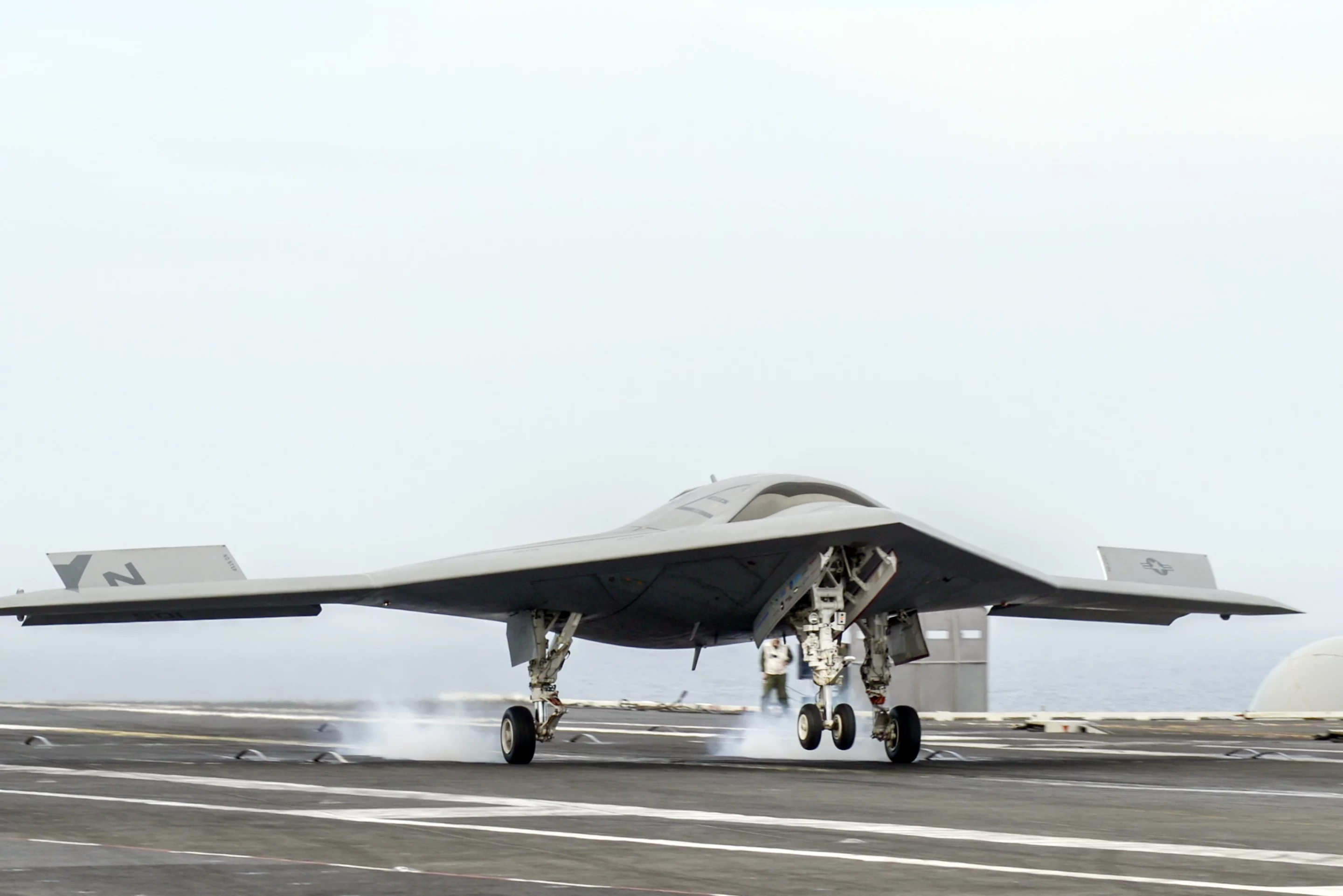 The X-47B making the first UAV arrested carrier landing (Image: US Navy)