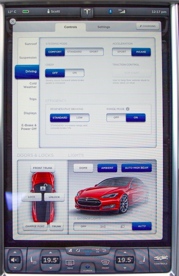 Almost every aspect of the Model S' driving experience is customisable