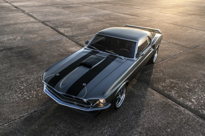 A modified restoration, the Hitman Mustang Mach 1 is a modernized 1969 classic with a John Wick-inspired paint job
