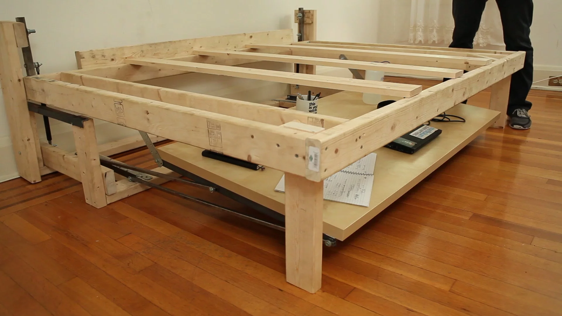 A good eight inches of clearance means that you can leave items on the desk when it's hidden underneath the bed, and there's room for storage at the back, too