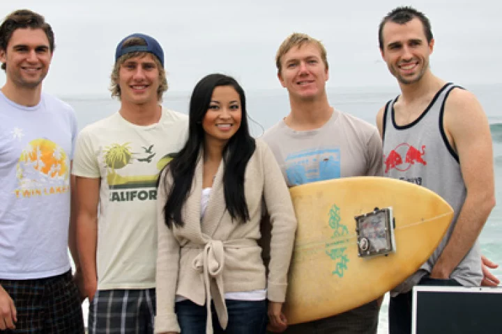 The science-of-surfboards team, left-to-right: Mechanical engineering undergraduates Victor Correa Schneider, Trevor Owen, Julia Tsai, Dan Ferguson; structural engineering PhD student Benjamin Thompson