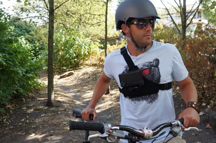 The ChestR Mount features a single-shoulder sling-like design, along with elasticized straps, a neoprene body and a polycarbonate mount