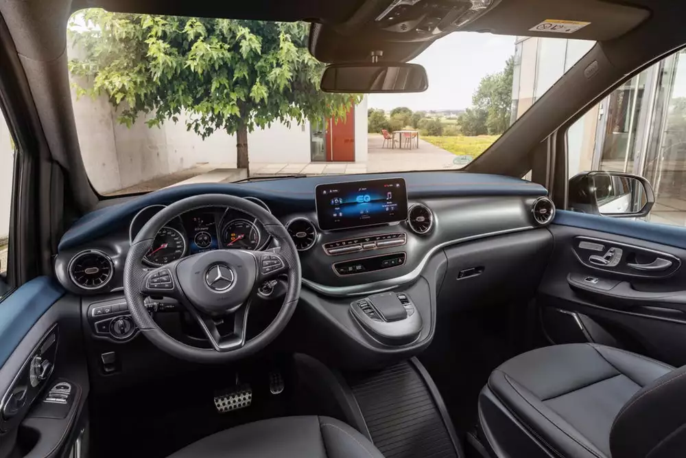 Inside, the MBUX infotainment system with voice control serves as a focal point of the cockpit