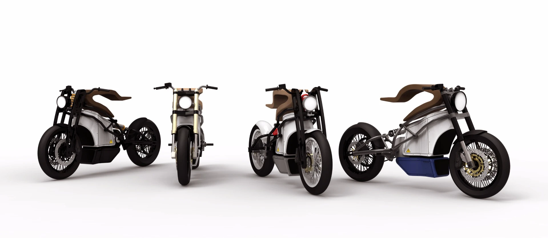 Martin Hulin's e-Raw electric motorcycle: renders exploring different colour and front suspension options.