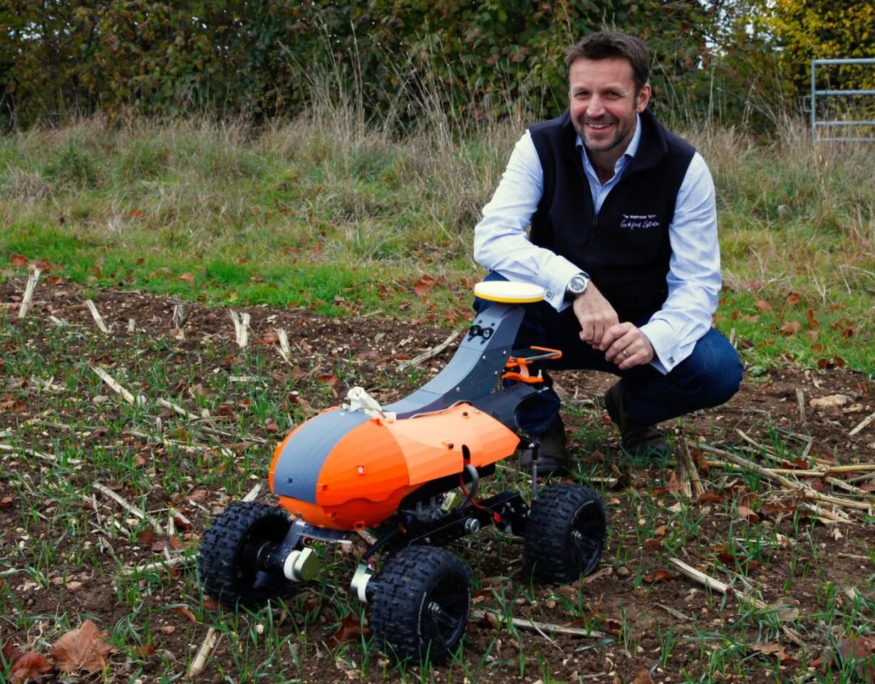 Andrew Hoad, Partner & Head of the Leckford Estate with the Tom monitoring robot prototype