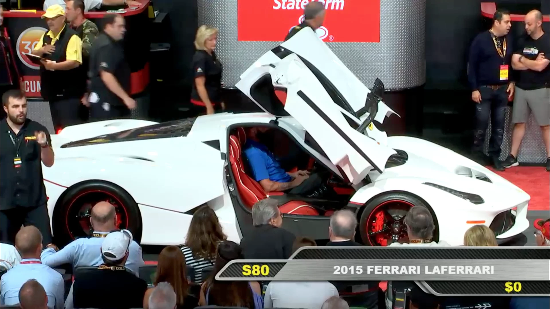 $4,400,000 | 2015 Ferrari LaFerrariEstimate: $4,500,000 to $4,700,000With a top speed of 217 mph (350 km/h), the LaFerrari contains a 949 hp hybrid power unit comprising the most powerful naturally-aspirated V12 in the world (6.3 liters producing 788 hp) plus a 161 hp electric motor for a total 949 hp, all transmitted via a 7-speed dual clutch gearbox with energy harvested via a HY-KERS Kinetic Energy Recovery System. This car has traveled just 209 miles from new.Official Auction Description: MecumLot S80