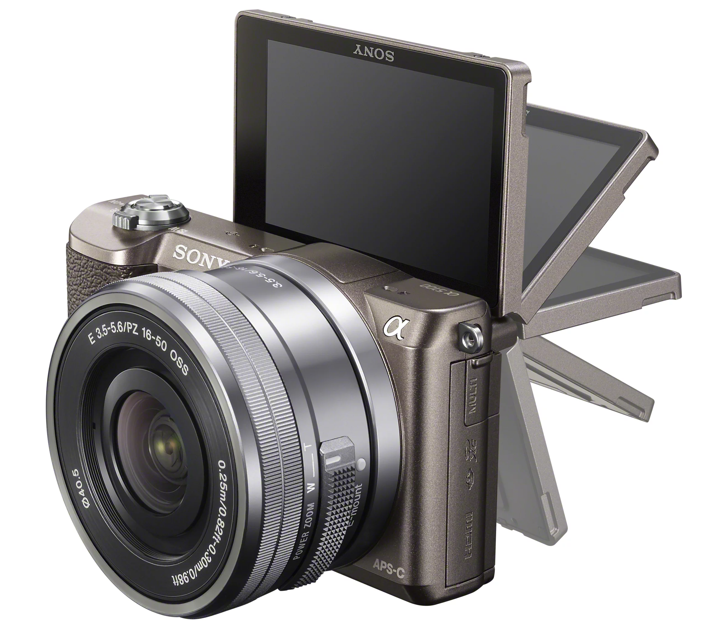 The rear monitor on the Sony Alpha A5100 tilts 180 degrees, making shooting selfies easier