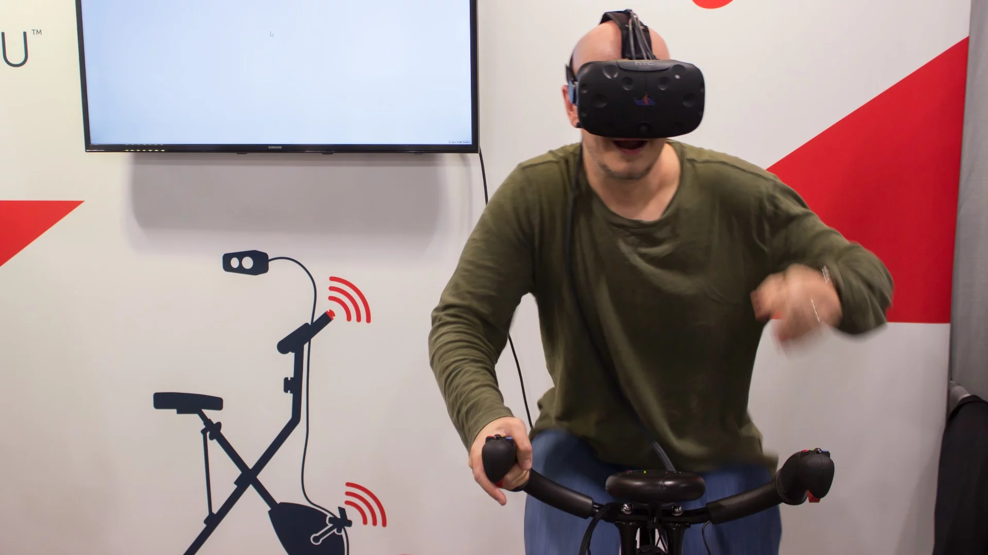 VirZoom is a stationary bike that uses the three big (upcoming) VR headsets to gamify and distract