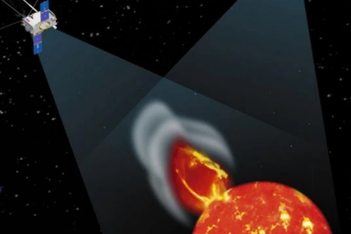 Artist's concept of the twin STEREO spacecraft studying the sun. Credit: NASA/Johns Hopkins University Applied Physics Laboratory