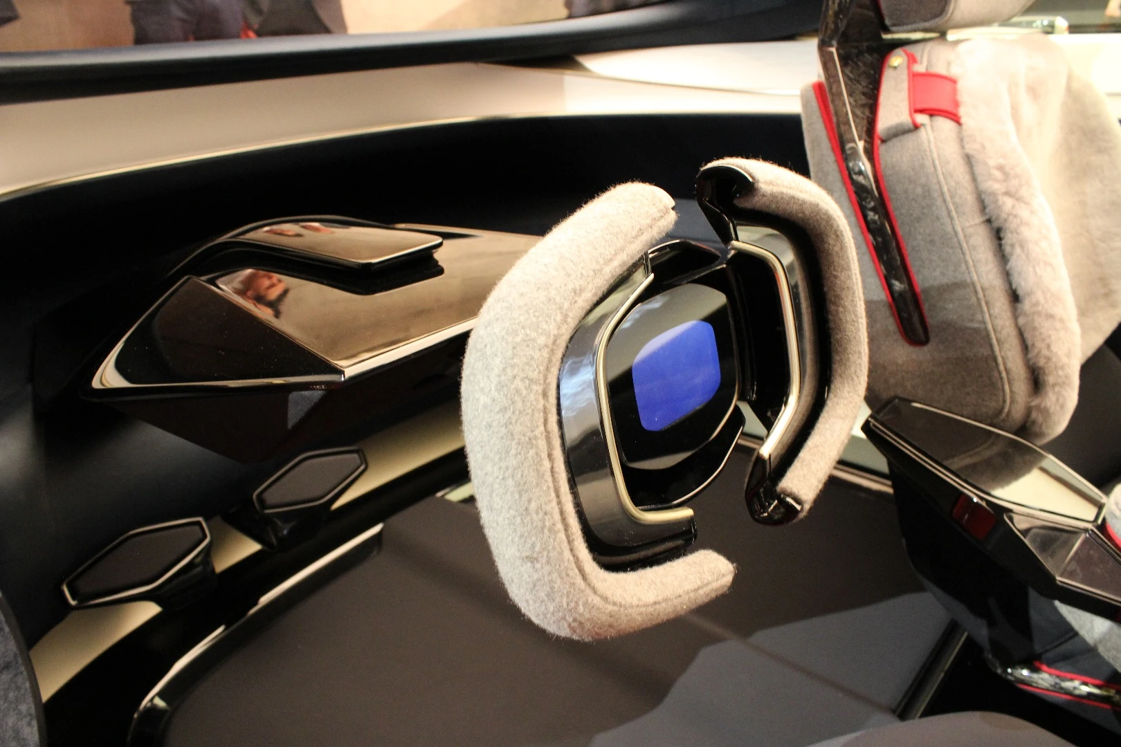 The Lagonda Vision features a steering wheel that can slide from left to right seat and retract away in autonomous mode
