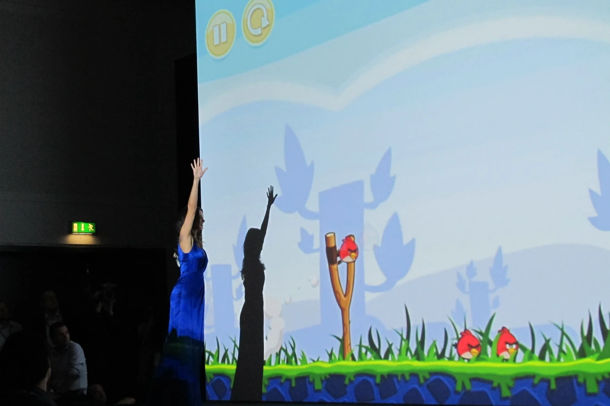 Angela Bellotte demoing the Angry Birds live motion control system