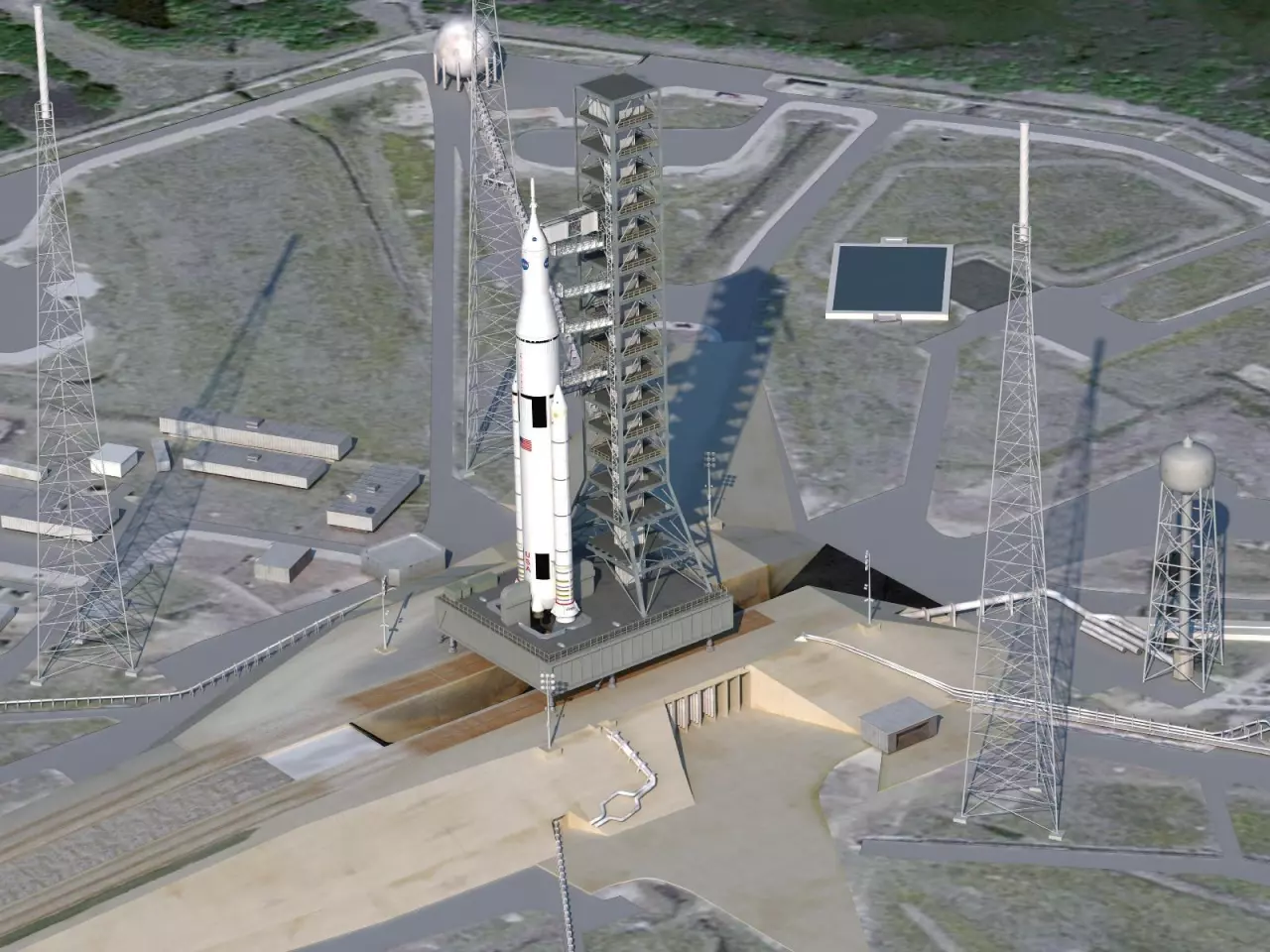 Artist concept of SLS on launchpad (Image: NASA)