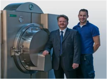 Sandy Sullivan, Resomation Ltd Managing Director, with Engineering Director Craig Sinclair with one of their resomators