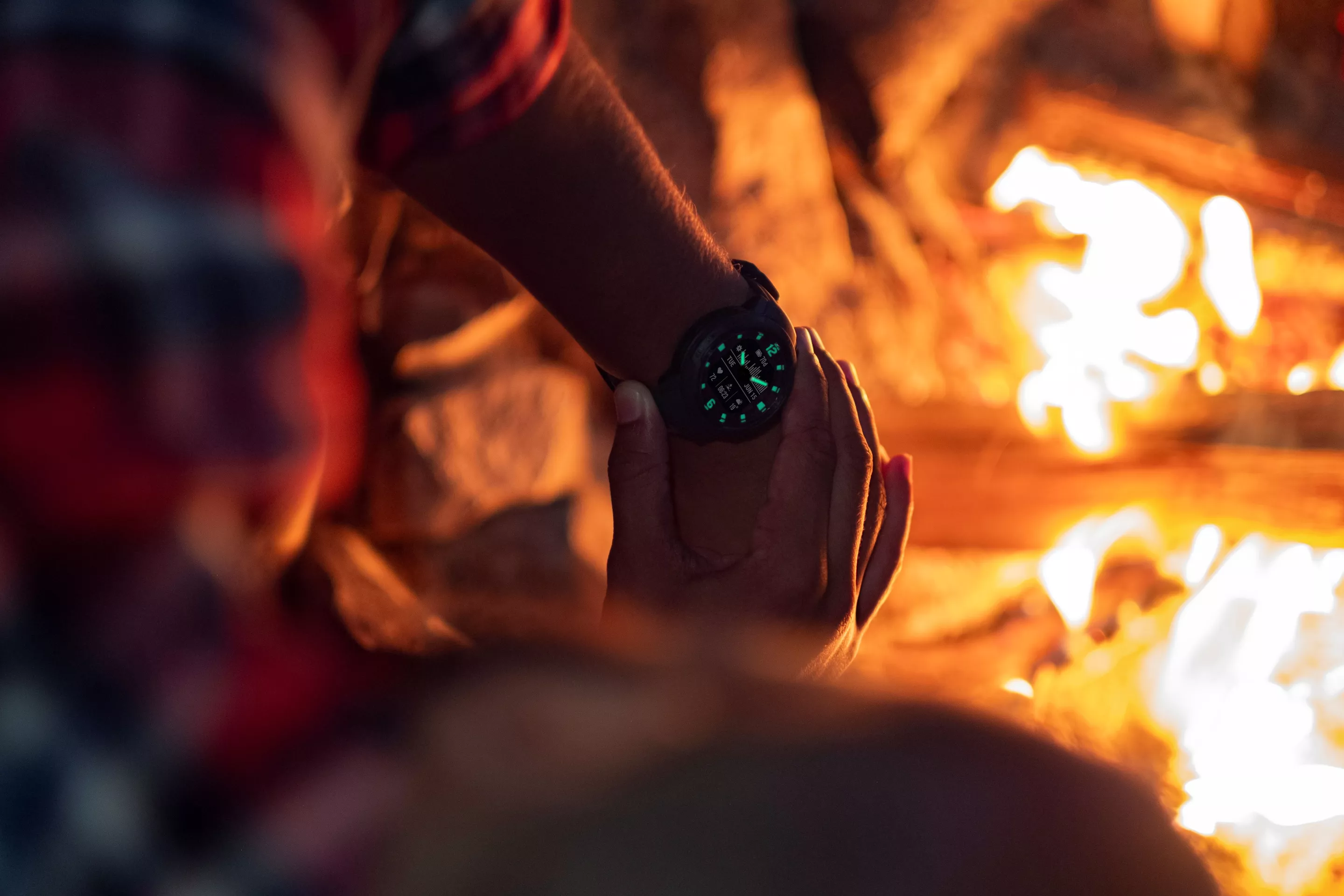 The Instinct Crossover's hour markers and analog watch hands have been treated to a luminescent coating