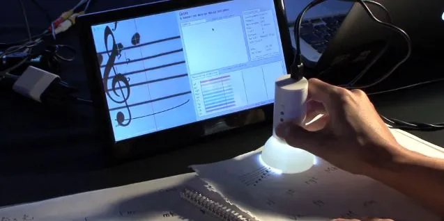 The Gocen is a prototype scanning device that can play hand-written sheet music in real time