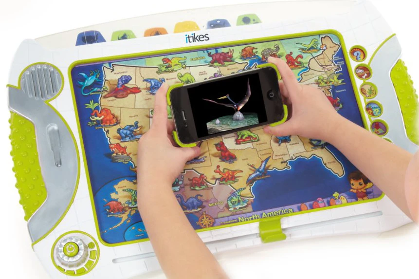 When an iPhone or iPod Touch is held over the augmented reality enabled maps of the iTikes Map, illustrations, animations and interactive 3D images can be accessed