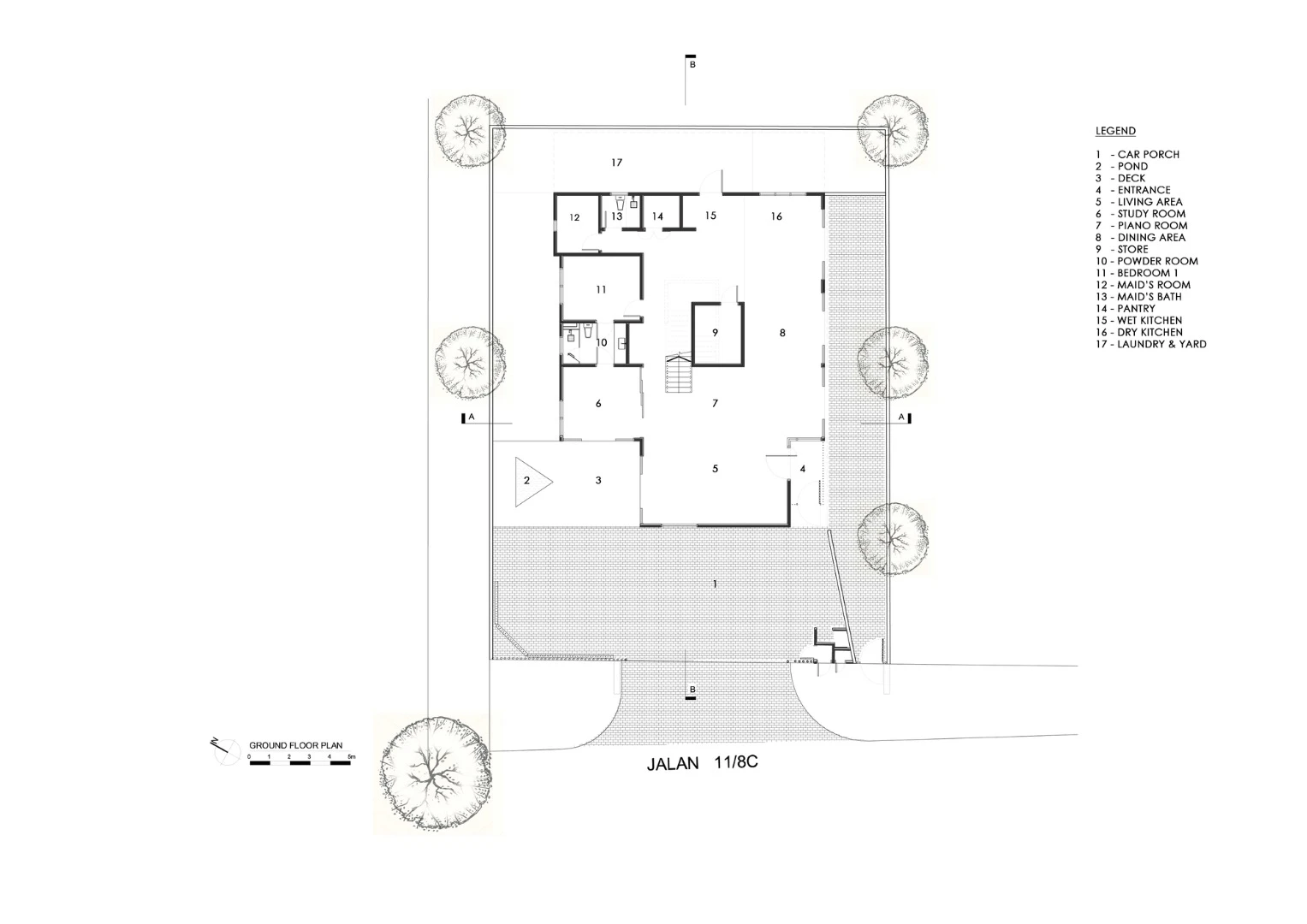 Architectural drawing of the Clay Roof House